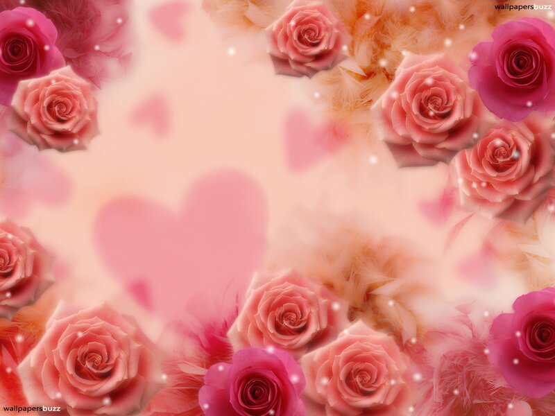 Pink Roses and Hearts — Romantic, Digital Art, Feathers