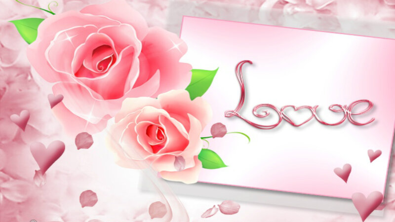 Pink Roses and Hearts — Romantic, Digital Art, Petals