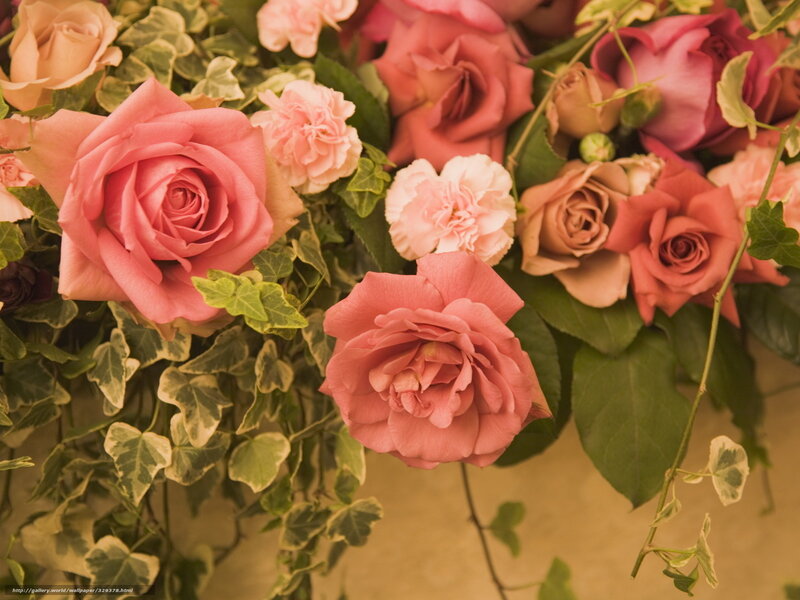 Pink roses and ivy bouquet