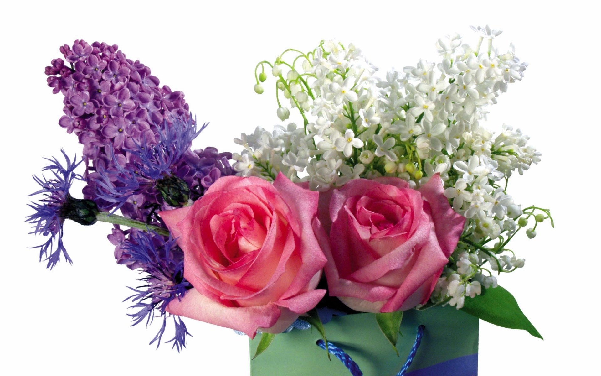 Pink roses and lilacs bouquet