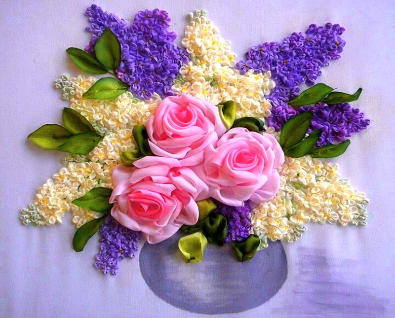 Pink Roses and Lilacs — Purple