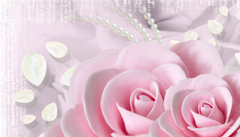 Pink Roses and Pearls — Serene, Digital Art
