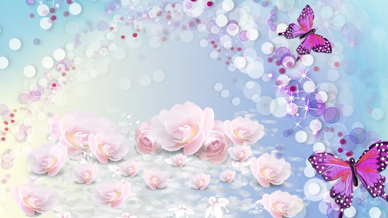 Pink Roses and Purple Butterflies