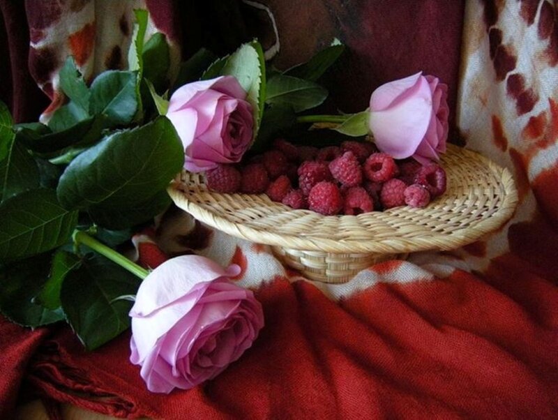 Pink Roses and Raspberries
