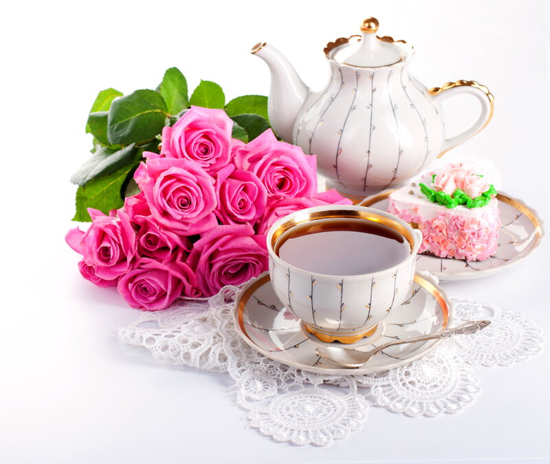 Pink Roses and Tea Set — Elegant