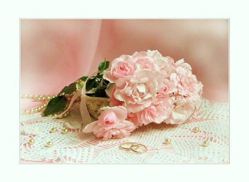 Pink roses and wedding rings