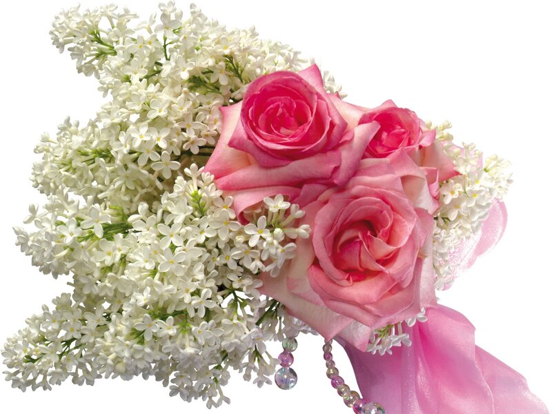 pink roses and white lilacs bouquet