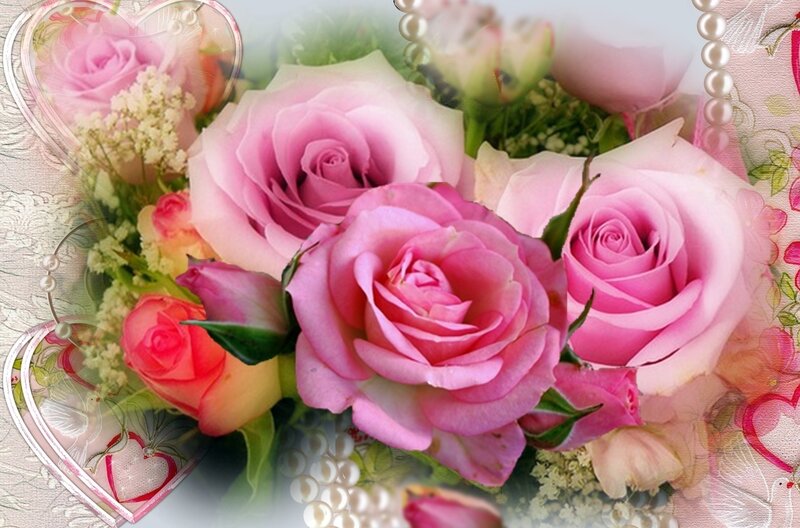 Pink Roses Bouquet — Romantic, Digital Art