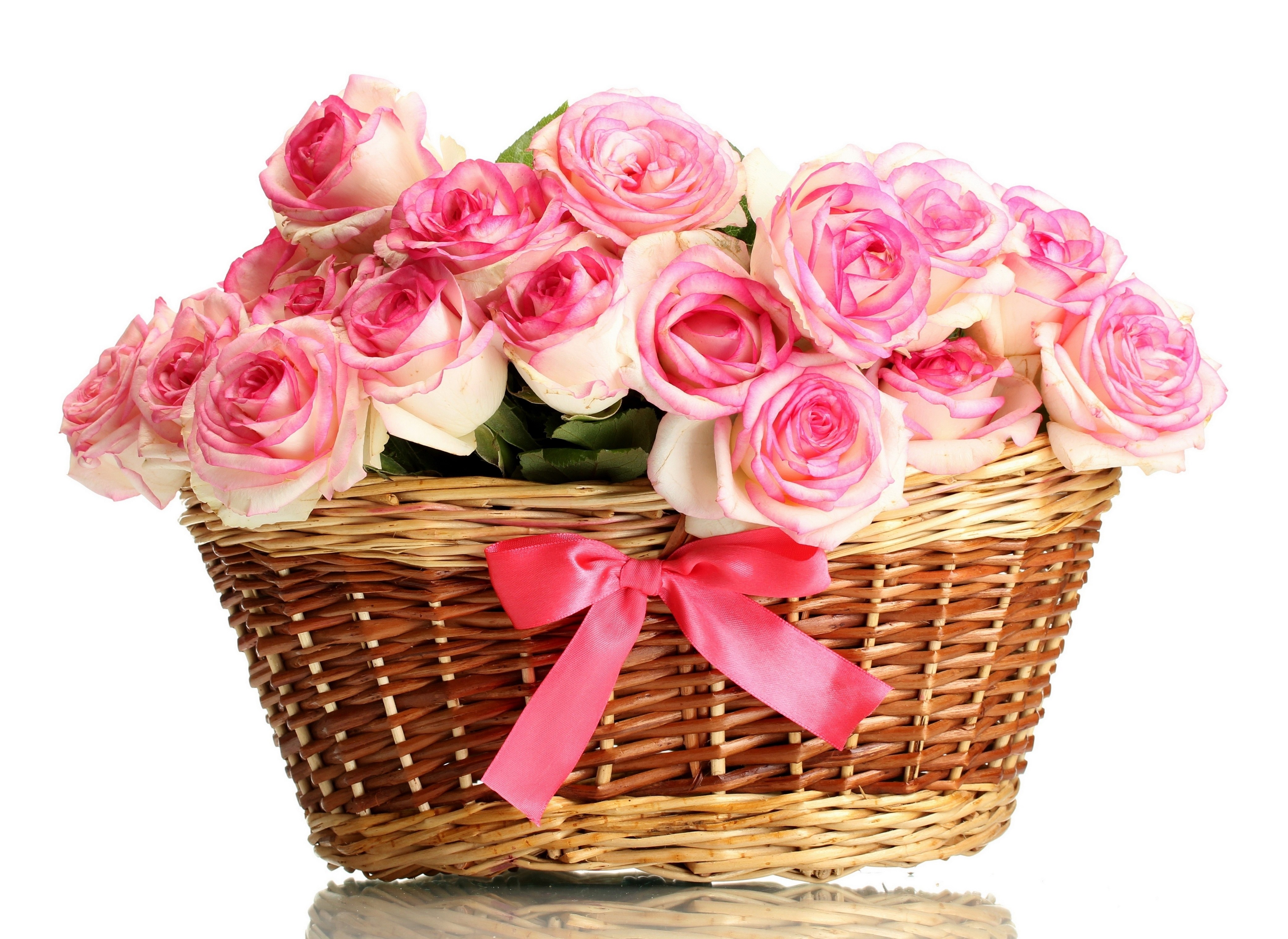 Pink roses in a basket
