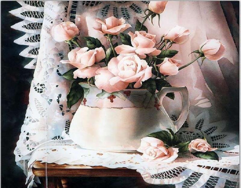 Pink Roses in a Pitcher — Serene