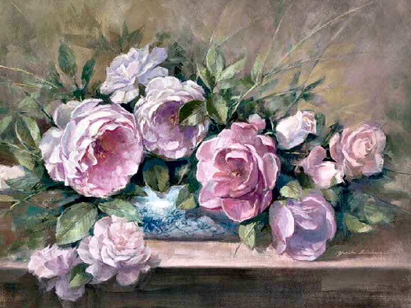 Pink Roses in a Vase — Calm, Painting
