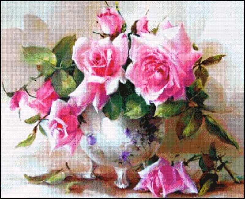 Pink Roses in a Vase — Serene, Painting