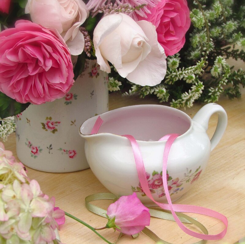 Pink Roses in a Vase — Serene, Photograph, Cream Pitcher