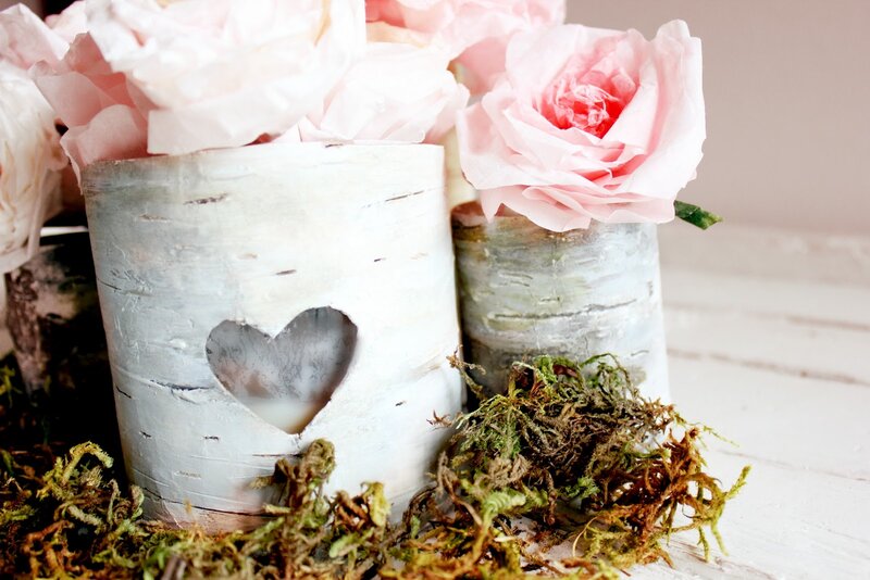 Pink Roses in Birch Vases