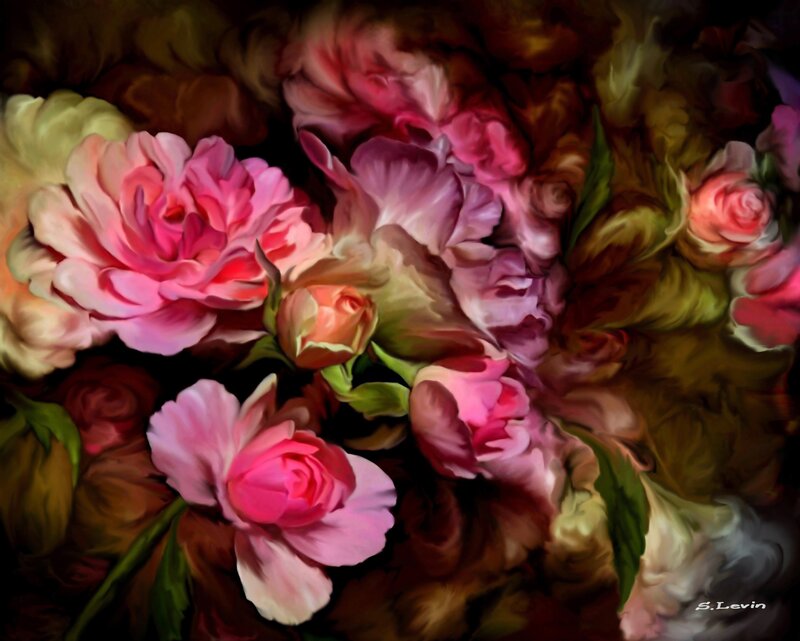 Pink Roses in Bouquet — Dramatic, Painting