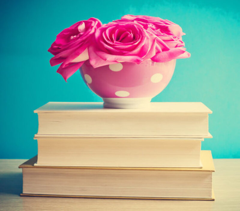 Pink Roses in Bowl — Calm, Photograph, Books