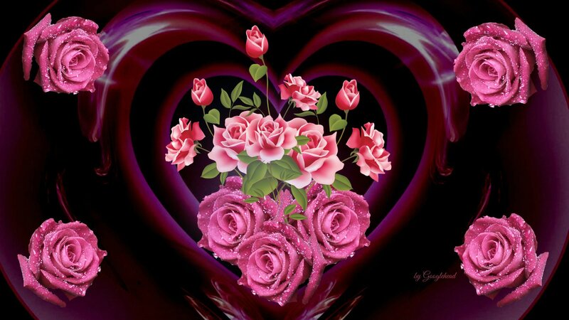 Pink Roses in Heart Shape — Romantic, Digital Art