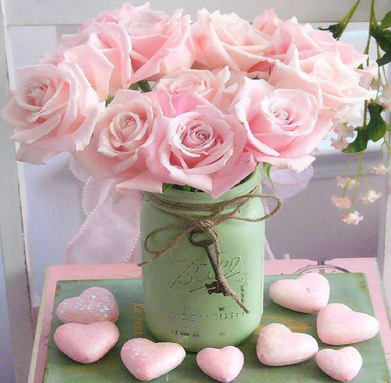 Pink Roses in Jar — Romantic, Photograph