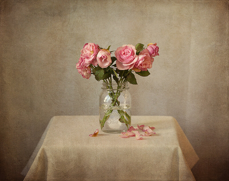 Pink Roses in Jar