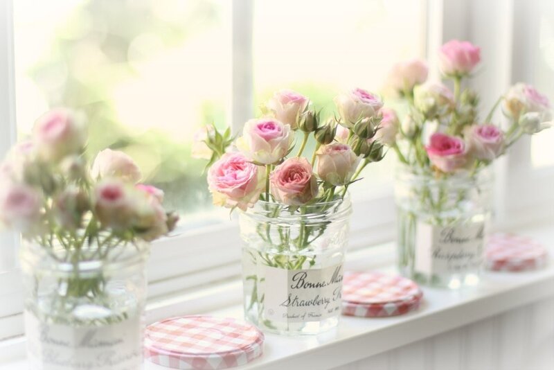 Pink Roses in Jars
