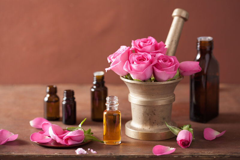 Pink Roses in Mortar — Brown
