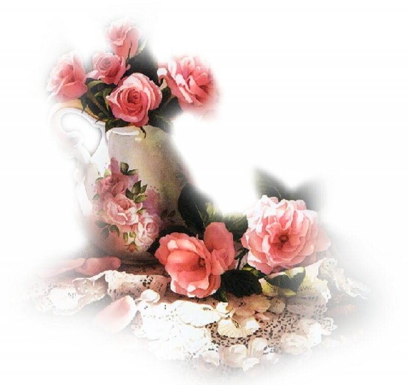 Pink Roses in Pitcher — Serene, Digital Art