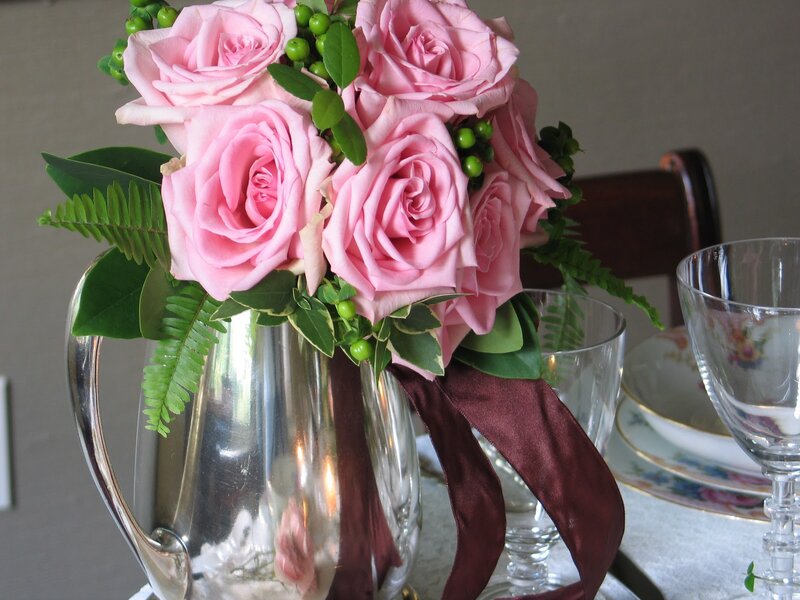 Pink Roses in Silver Pitcher — Elegant