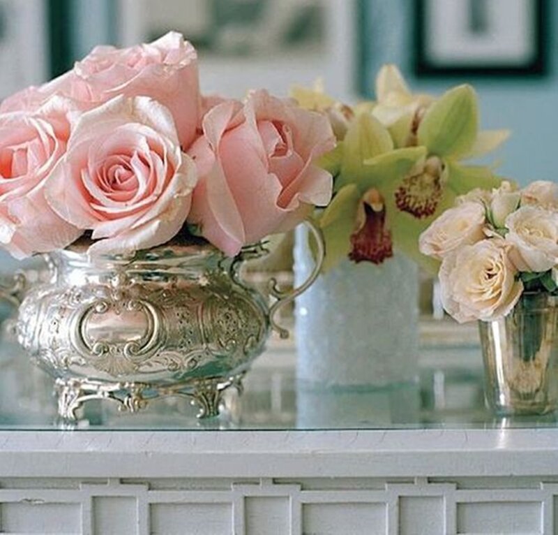 Pink Roses in Silver Vase — Elegant