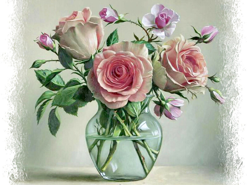 Pink Roses in Vase — Calm, Painting, Flowers