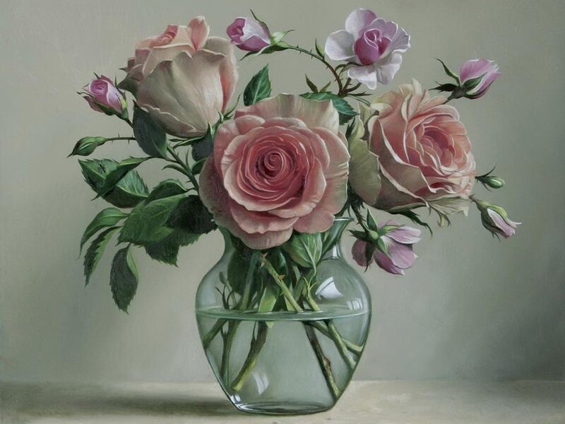 Pink Roses in Vase — Calm, Painting