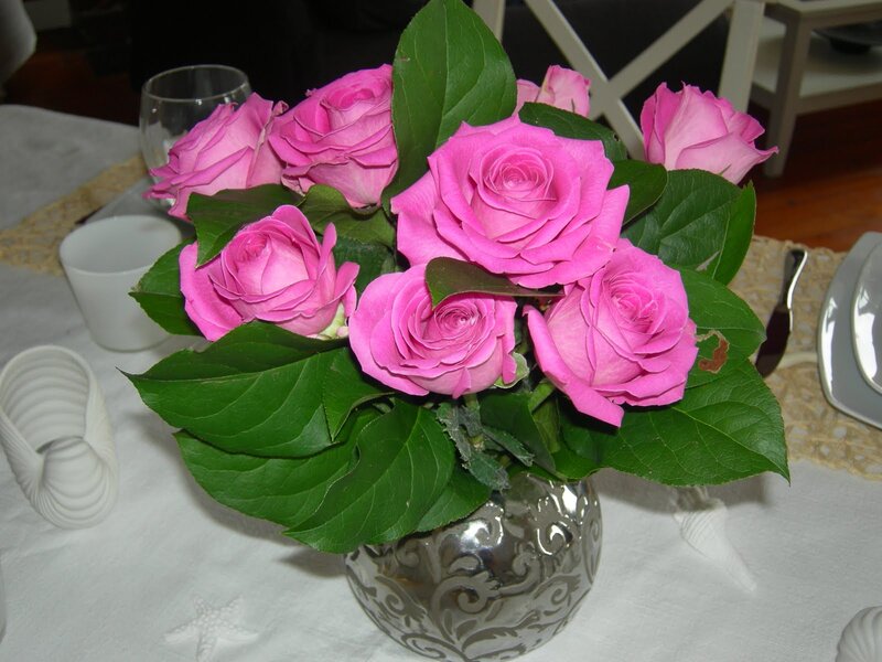 Pink Roses in Vase — Calm, Photograph, Table Setting