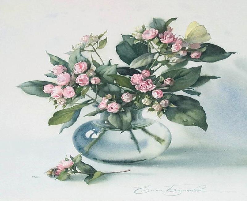 Pink Roses in Vase — Serene, Painting