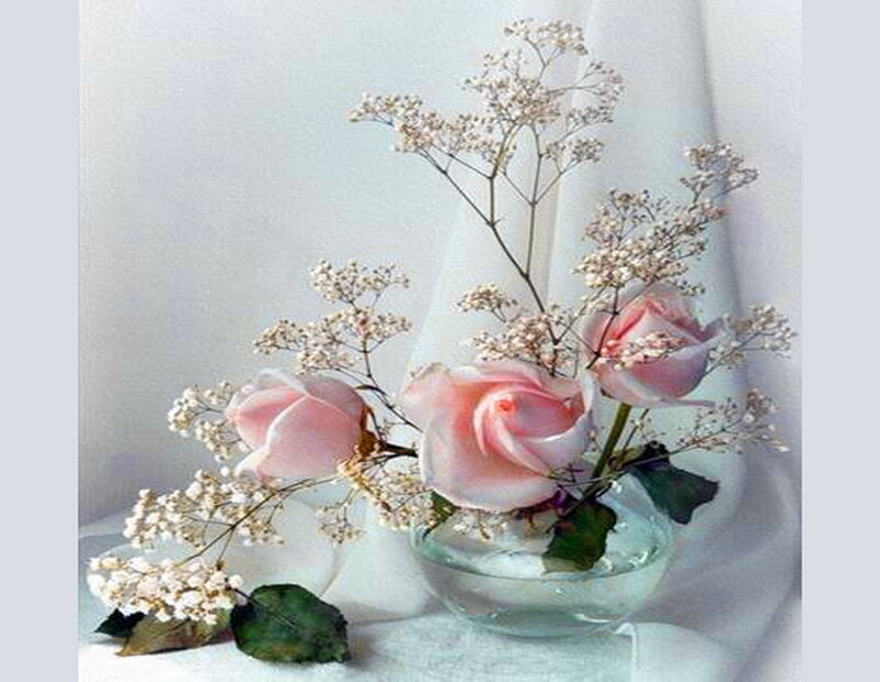 Pink Roses in Vase — Serene, Photograph, Flowers