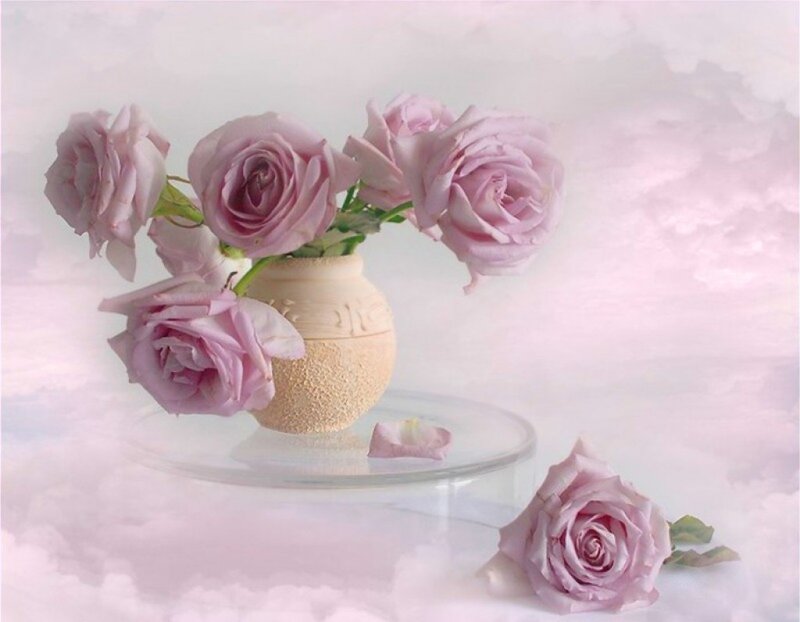 Pink Roses in Vase — Serene, Photograph, Petal