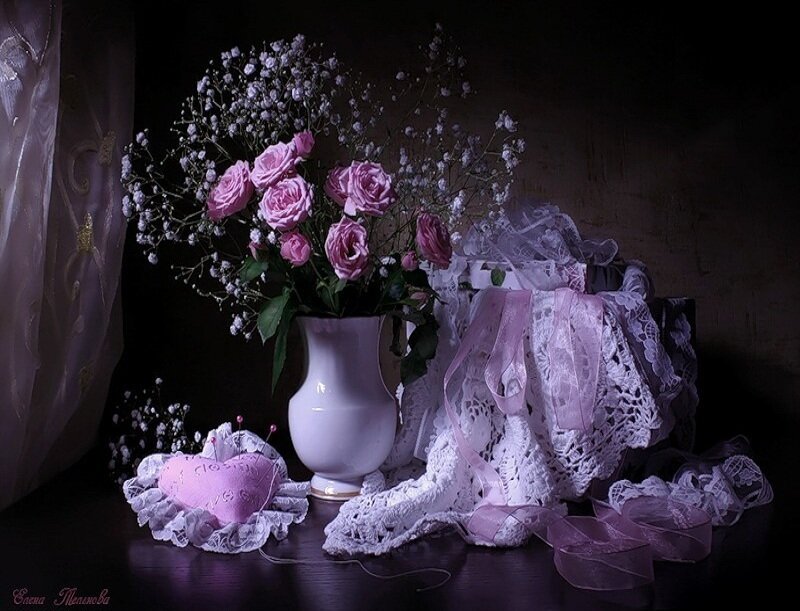 Pink Roses in Vase