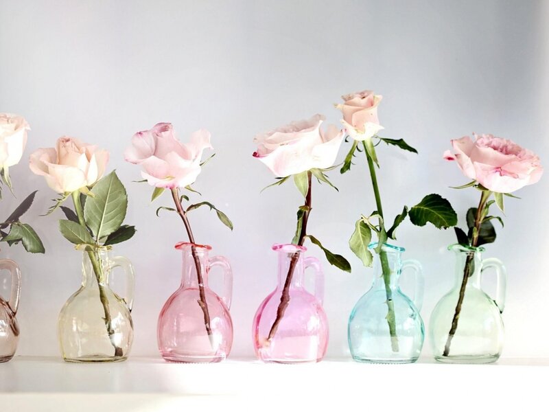 Pink Roses in Vases — Serene, Photograph, Flowers