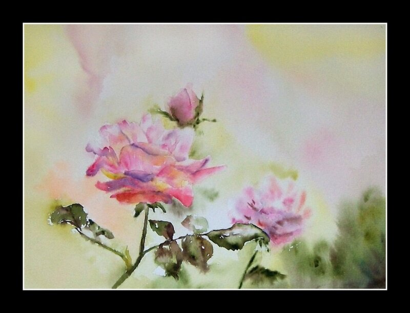 Pink Roses in Watercolor — Serene
