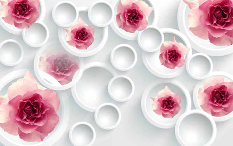 Pink Roses in White Circles