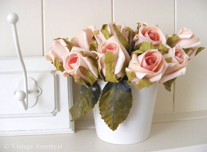 Pink Roses in White Vase