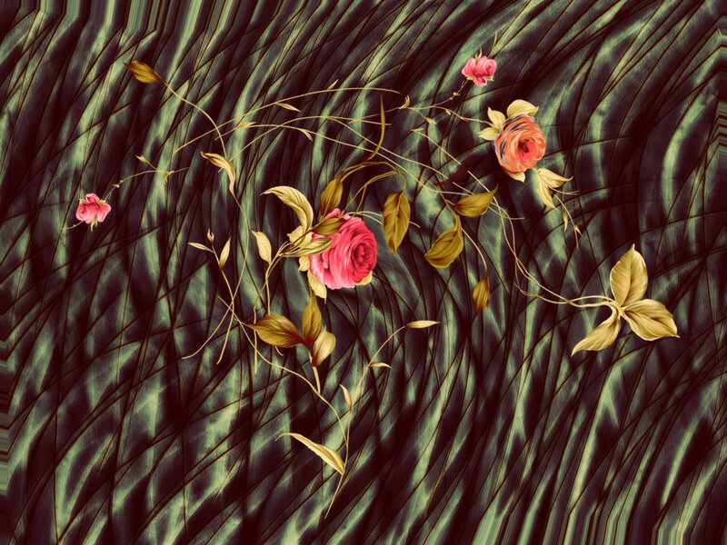 Pink Roses on Dark Fabric — Green