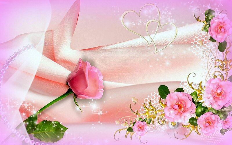 Pink Roses on Fabric — Romantic, Digital Art