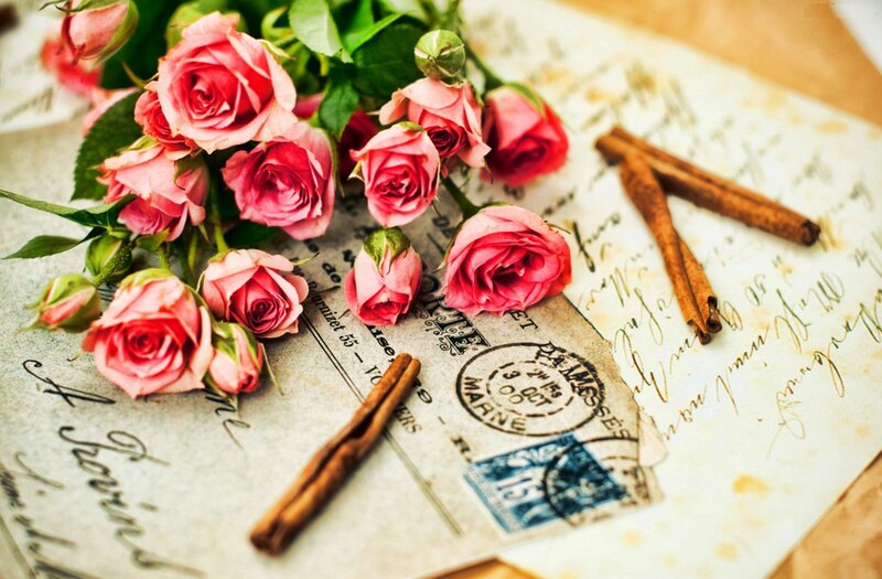 Pink Roses on Letter — Nostalgic