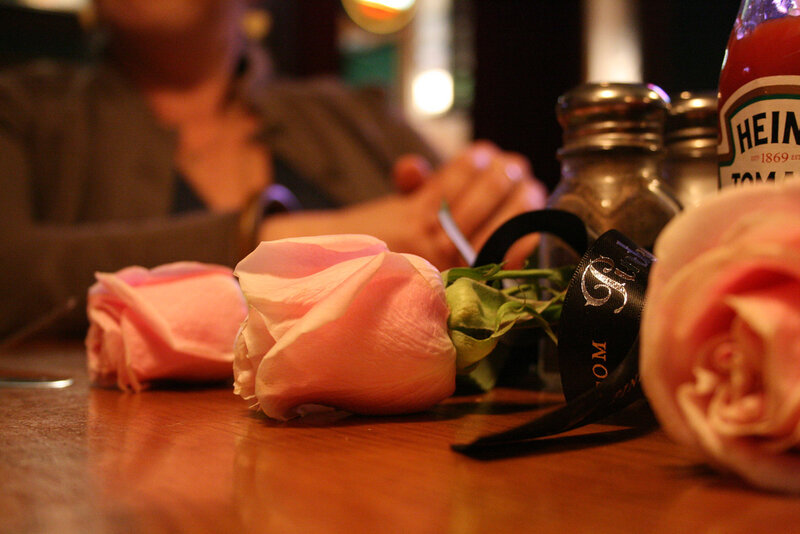 Pink Roses on Table — Brown
