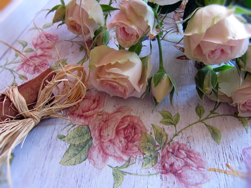 Pink Roses on Table — Calm, Photograph, Cinnamon Stick