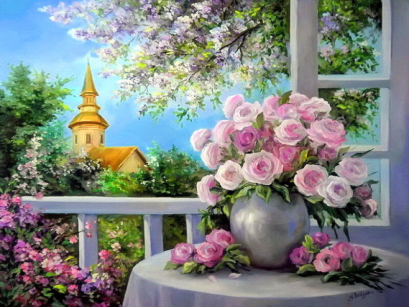 Pink Roses on Table — Serene, Spring