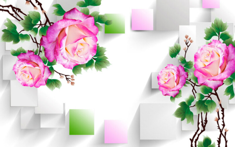 Pink Roses on Wall — Calm, Digital Art