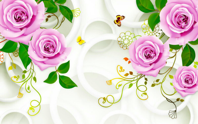 Pink Roses with Butterflies — Calm
