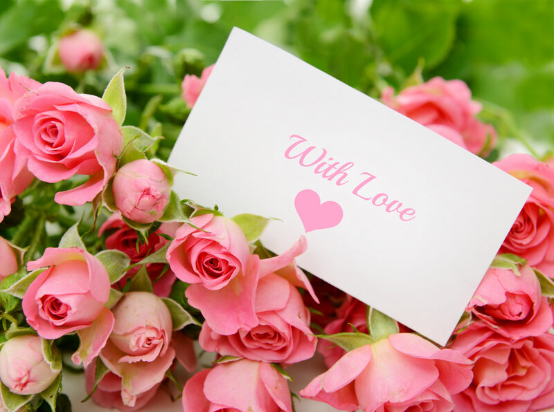 Pink Roses with Card — Romantic