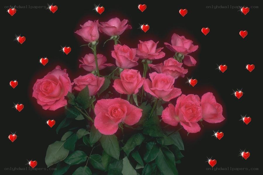 Pink roses with hearts