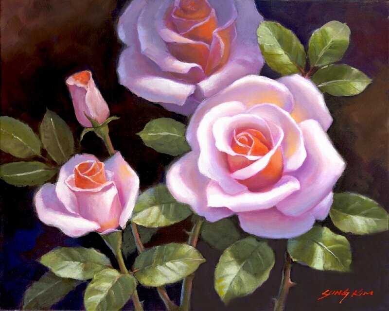 Pink Roses with Leaves — Purple, Serene